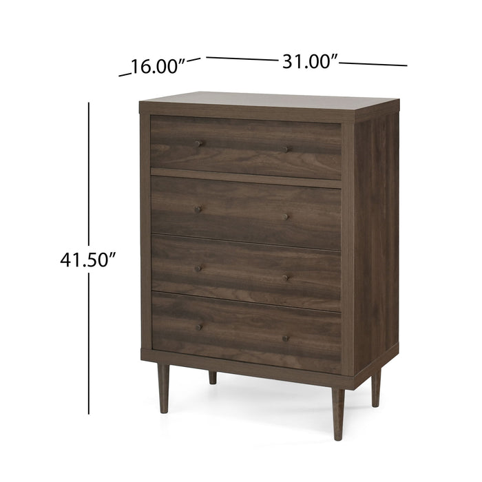 Farhart - Mid Century Modern 4 Drawer Dresser - Walnut