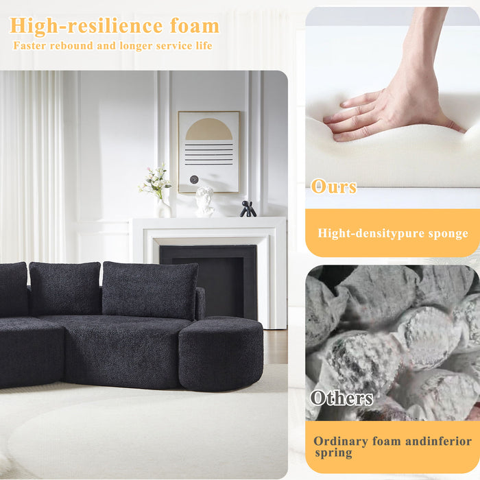 V - Shaped Modular Sofa Set & 3 Pillows And 2 Curved Ottomans For Living Rooms - Black