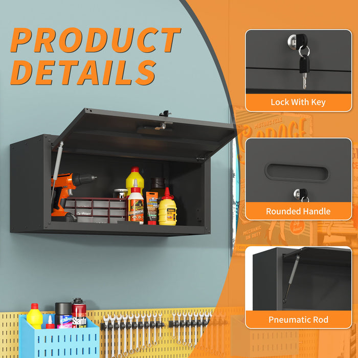 Heavy Duty, Metal Wall Mounted Tool Storage Cabinet Steel Metal Garage Storage Cabinet - Black / Gray