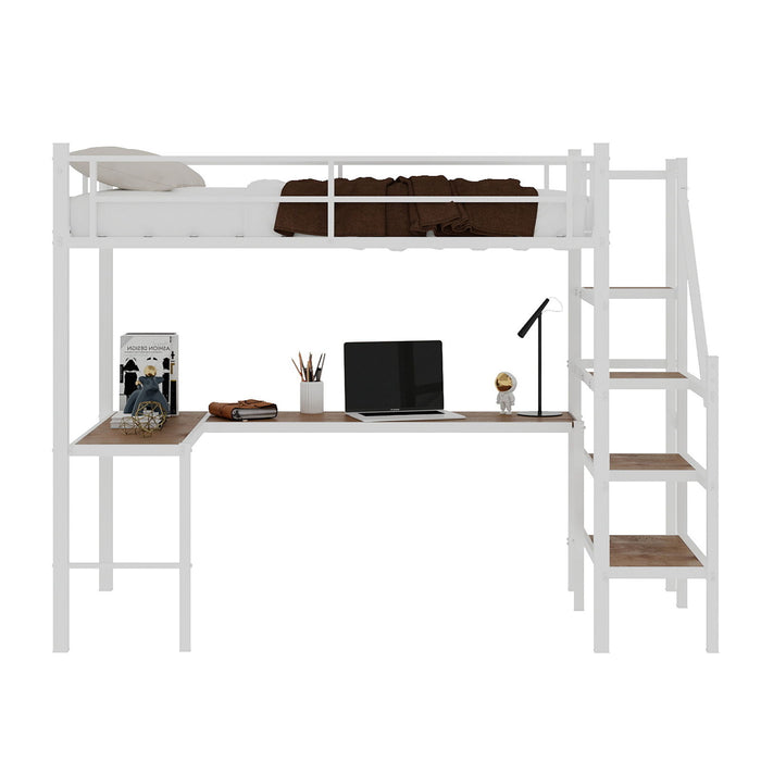 Loft Bed & L-Shaped Desk, Large Storage Space
