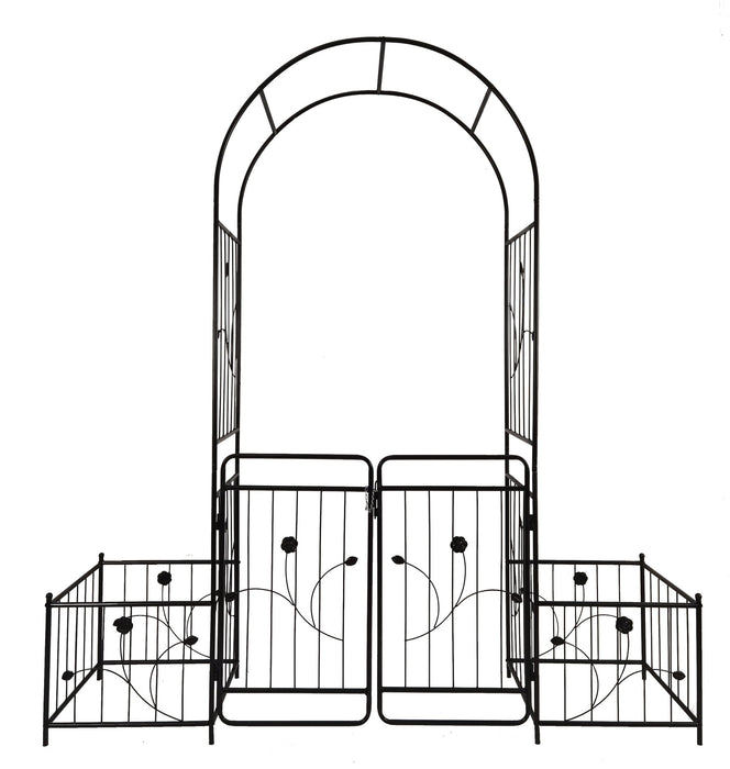 Metal Garden Arch With Gate Wide High Climbing Plants Support Rose Arch Outdoor - Black