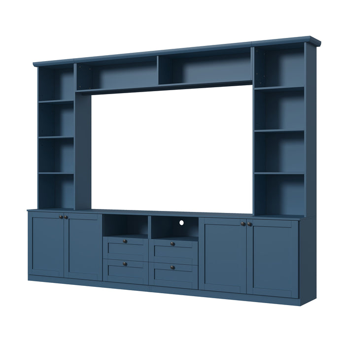 Farmhouse Elegant Entertainment Center Wall Unit With 4 Drawers
