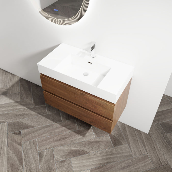 Wall Mounted Bathroom Vanity And Sink, 2 Soft Close Drawers
