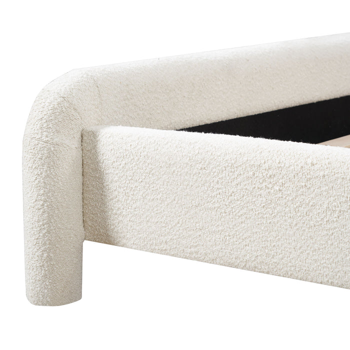 Upholstered Platform Bed Frame With Curved Headboard, Wood Slats Support