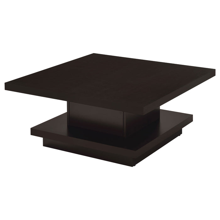 Square Coffee Table With Geometric Design And Storage Shelf - Cappuccino