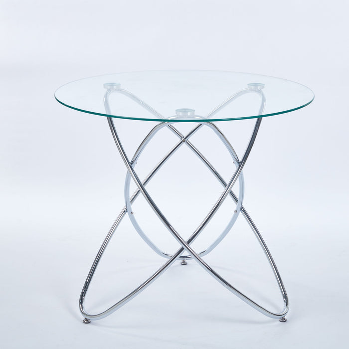 Metal Leg Dining Table With Tempered Glass Top