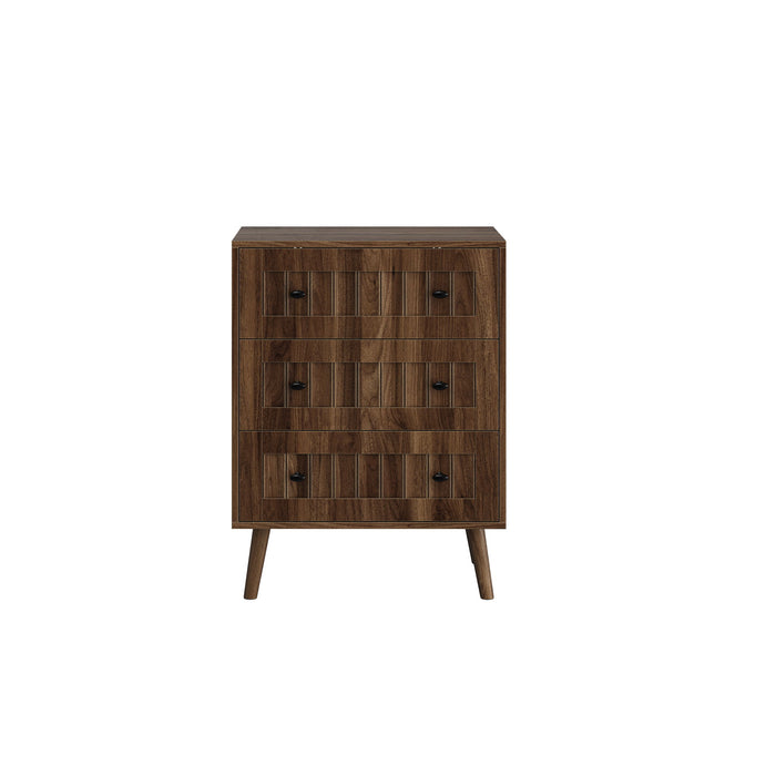 3 Drawer Dresser, Storage Cabinet With Vertical Grooves For Bedroom - Walnut