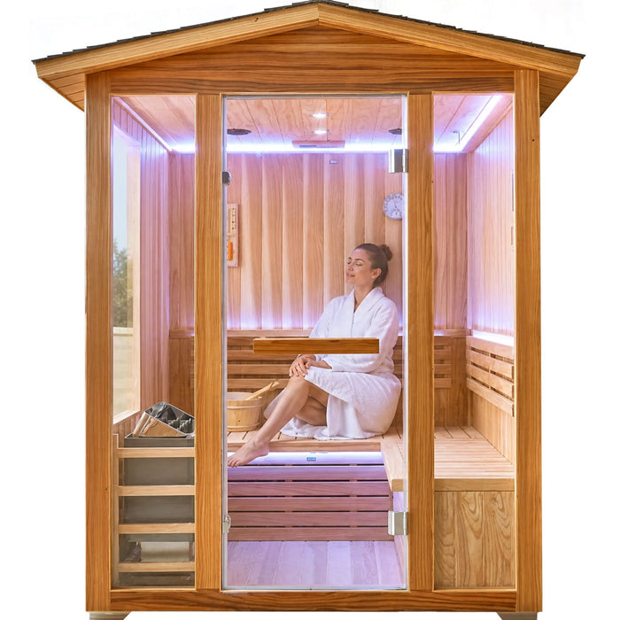 6000W 240V Outdoor Steam Sauna For 4 People - Ameican White Oak