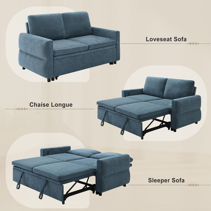 Convertible Sofa Bed Loveseat With Adjustable Backrest And USB Ports
