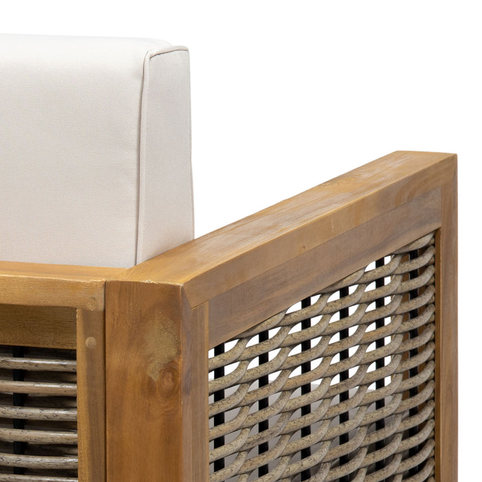 Outdoor Acacia Wood Club Chair With Wicker Accents