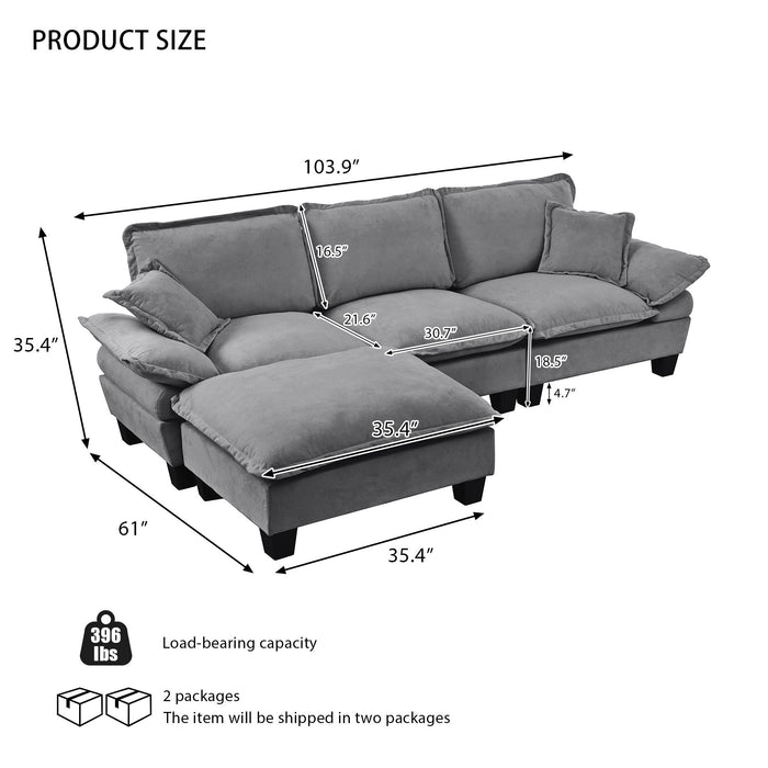Modular Sectional Sofa With Movable Ottoman & Pillows
