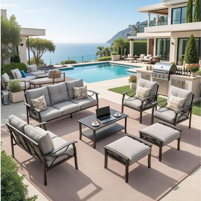 Patio Furniture Set With Coffee Table And Cushions For Backyard