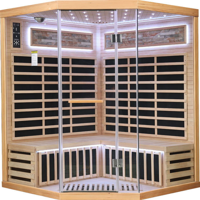 Pentagonal Sauna Room With Carbon Heating Plates - American White Oak