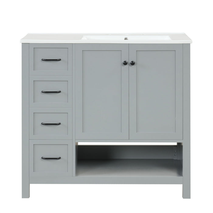 Bathroom Vanity With Sink Top, Bathroom Vanity Cabinet With 2 Doors And 2 Drawers, Open Shelf