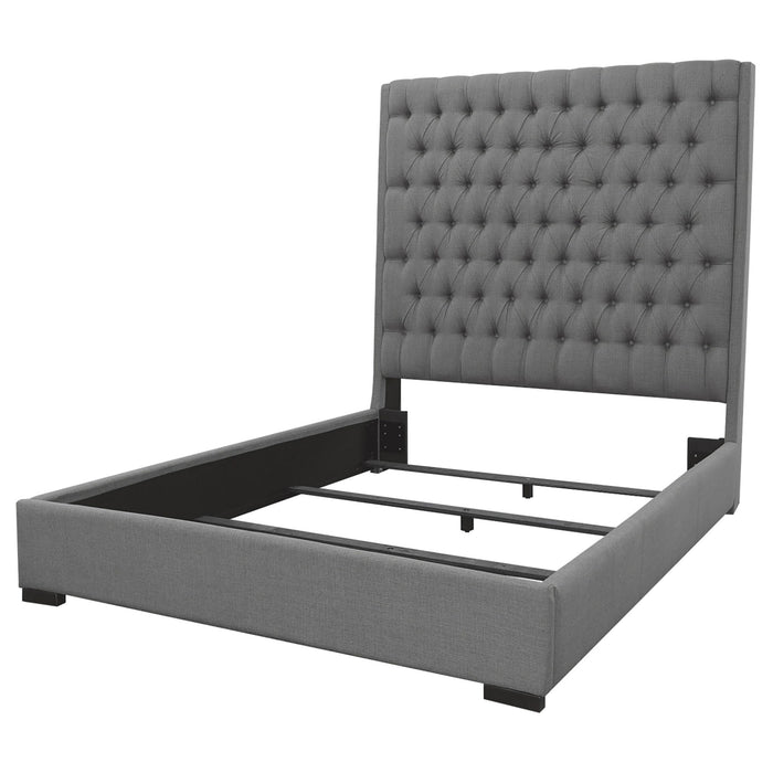 California King Upholstered Panel Bed With Tufted Headboard - Gray
