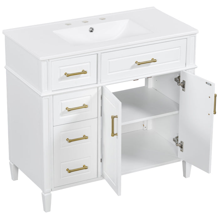 Bathroom Vanity With Sink, 4 Drawers, 2 Doors