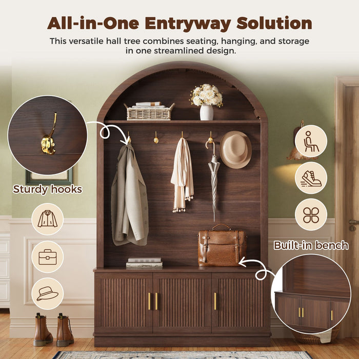 Arched Top Hall Tree With 5 Hooks
