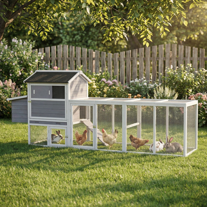 Chicken Coop, Large Outdoor Hen House With Run And Nesting Box Poultry Cage