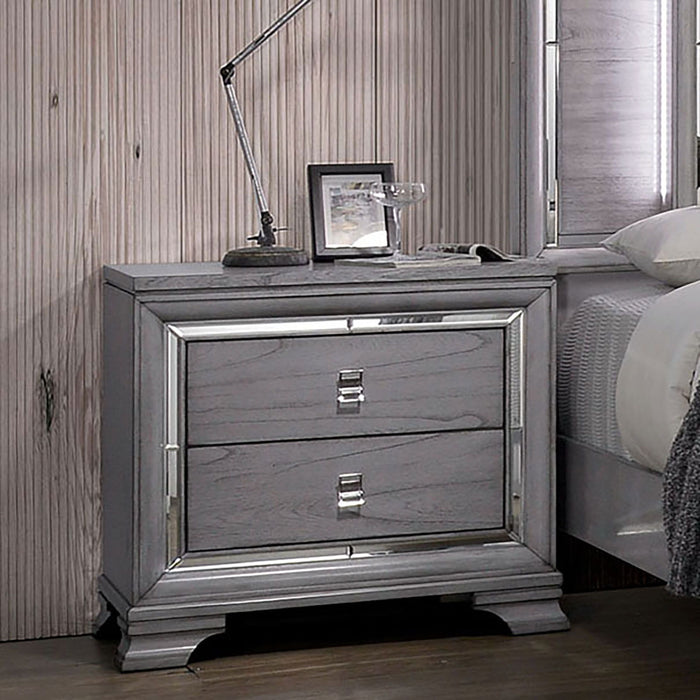 Nightstand With Mirror Trim - Light Gray