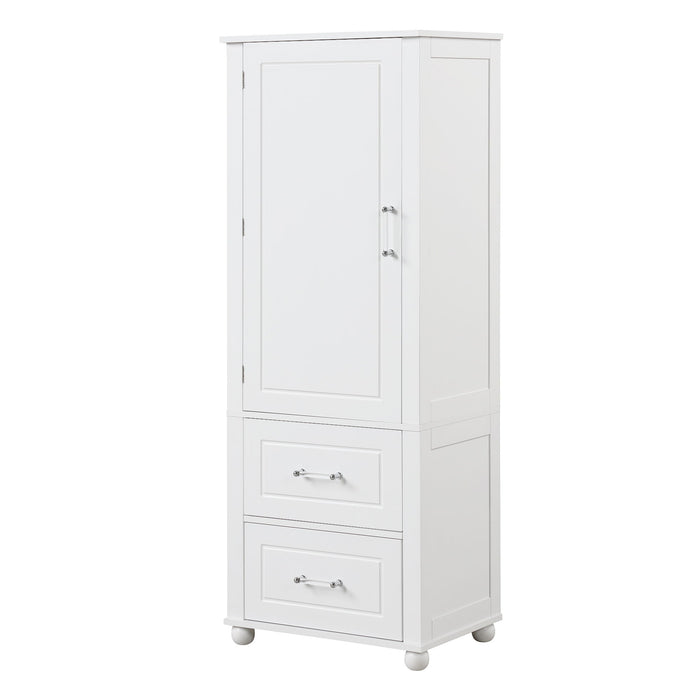 Tall Freestanding Bathroom Storage Cabinet With 2 Drawers And Adjustable Shelf