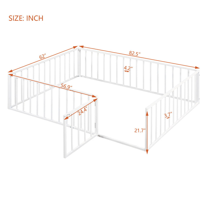 Metal Floor Bed Frame With Fence And Door