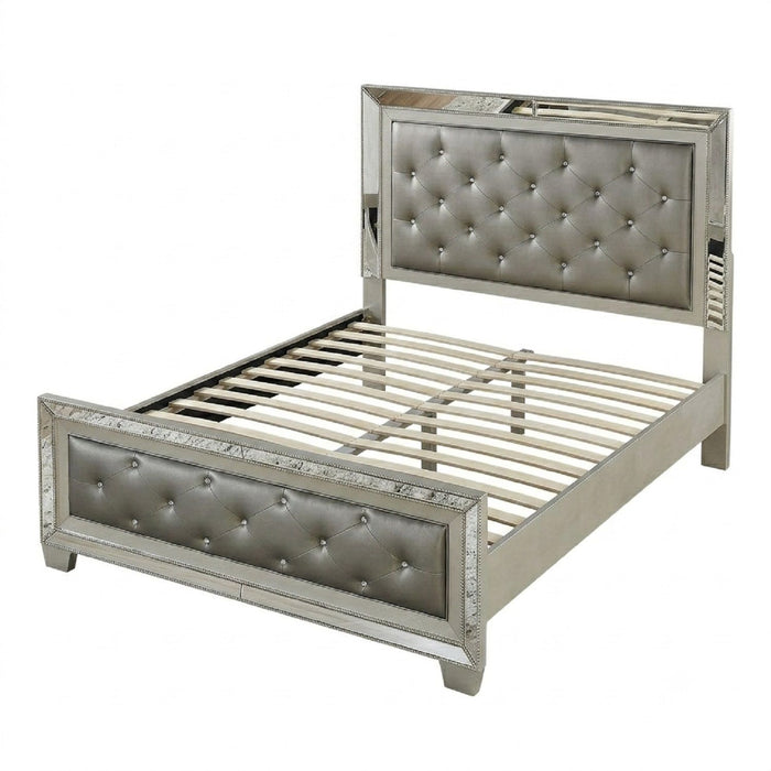 Glamorous Tufted Headboard Bed With Mirror Trim