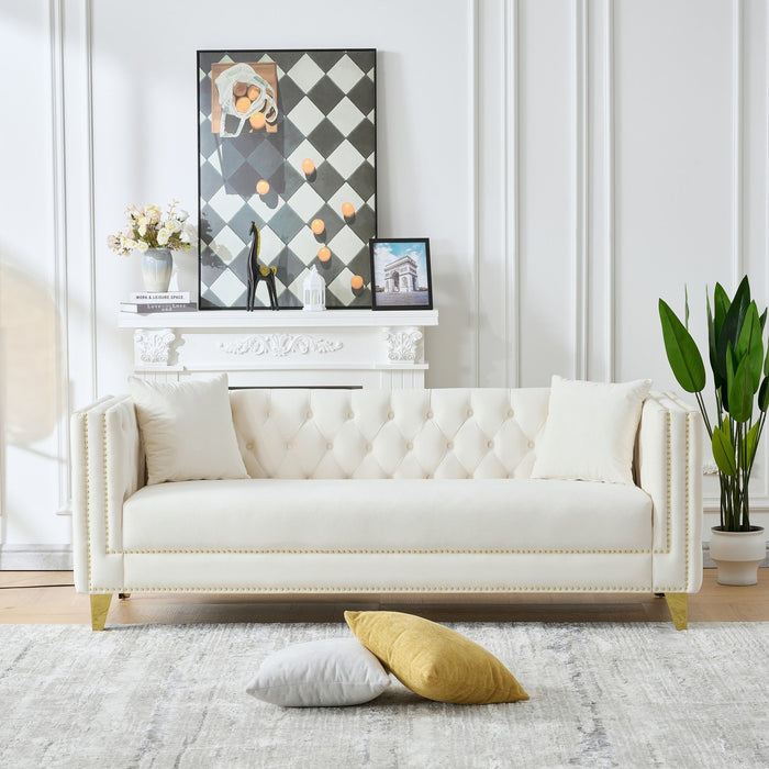 Deep Seat Sofa With Button Nailhead, Square Arm Couches