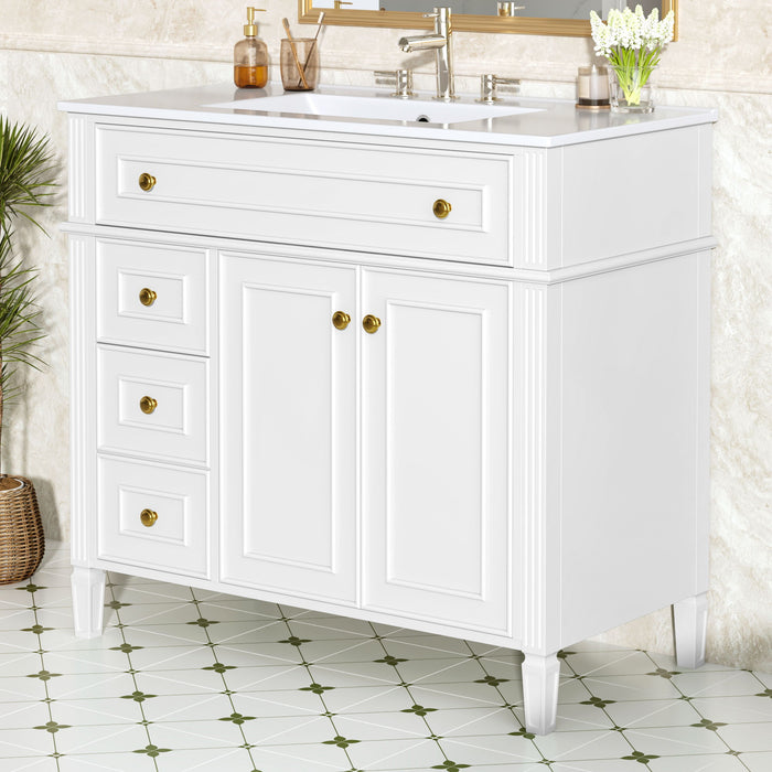 Bathroom Vanity With Sink, 3 Drawers & 2 Soft-Close Doors