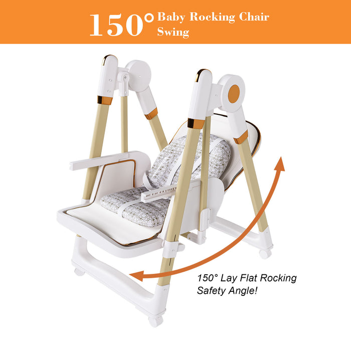 Convertible Baby High Chair To Rocker With 5 Point Harness