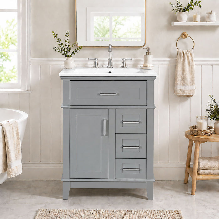 Modern Bathroom Vanity With Sink, Flip Drawer & 3 Drawers, Soft Close Hinges, Adjustable Shelf