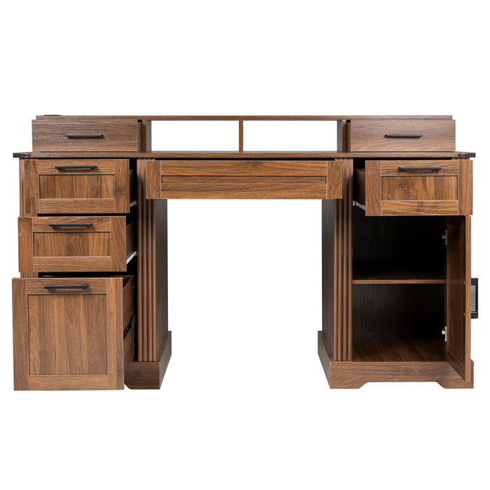 Office Desk With Charging Station & Storage Cabinet