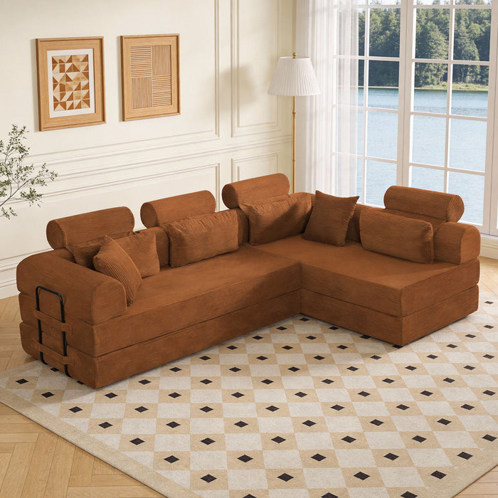 Modern L-Shape Modular Sectional Sofa, Compressed Design
