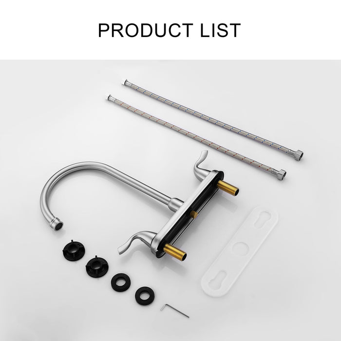 Stainless Steel Kitchen Sink Faucet With 2 Handles, 3 Hole Installation