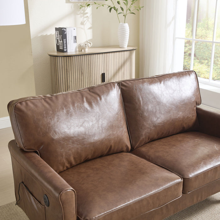 Mid Century Modern Loveseat Sofa With USB Ports, Removable Pillow Cover