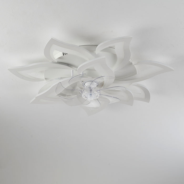 32" Flower Ceiling Fan With LED Dimmable Light, Low Profile Flush Mount Fan With Remote Control, 6 Speeds
