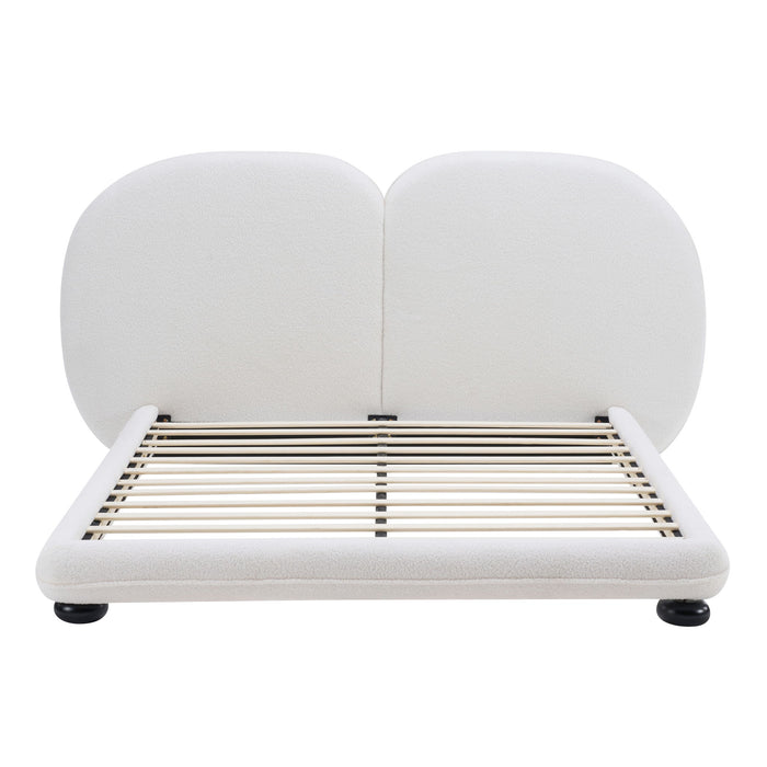 Queen Size Upholstered Platform Bed Frame With Split Headboard - White