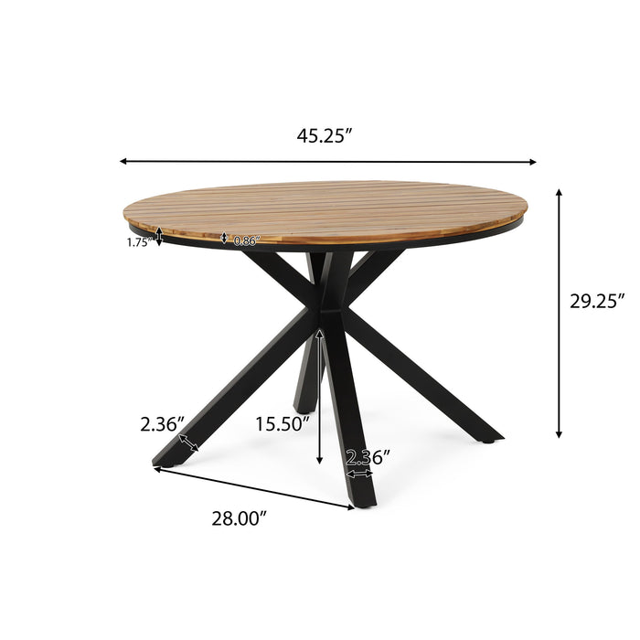 5 Piece Outdoor Dining Set With Round Table And 4 Wrapped Chairs - Black / Brown / Teak