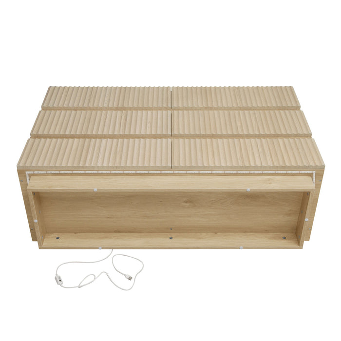 Fluted 6 Drawers Dresser, Double Dresser Chest Of Drawers, Modern Chest Of Drawers With LED, Drawer Organizer For Bedroom, Living Room, Hallway - Natural