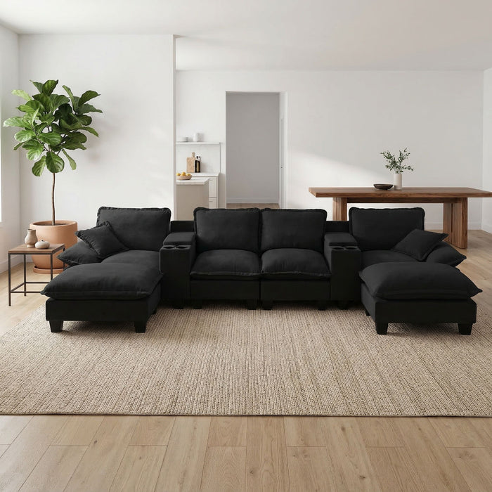 Modular Cloud Couch Sofa With Cup Holders & Storage, USB Port