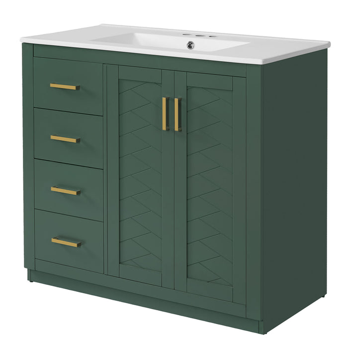 Bathroom Vanity With Sink, Storage Cabinet, Freestanding Set With 3 Drawers & Soft Closing Doors - Green