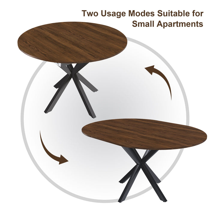 Round Dining Table With Extendable Blades, X Base