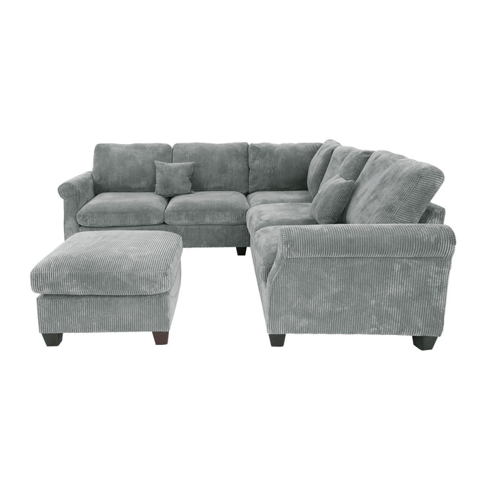 Modern Sectional Set With Corner Wedge, Loveseat, Ottoman & 2 Pillows