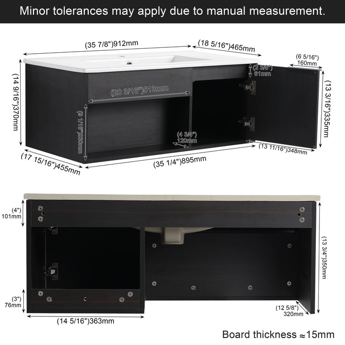 Wall Mounted Floating Bathroom Vanity With Open Shelf & Soft Close Door