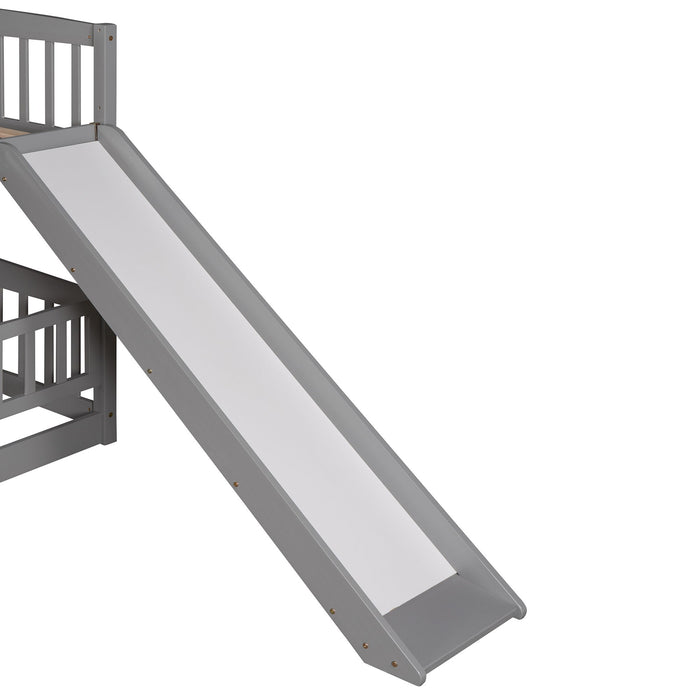 Low Bunk Bed With Slide, Fence And Ladder