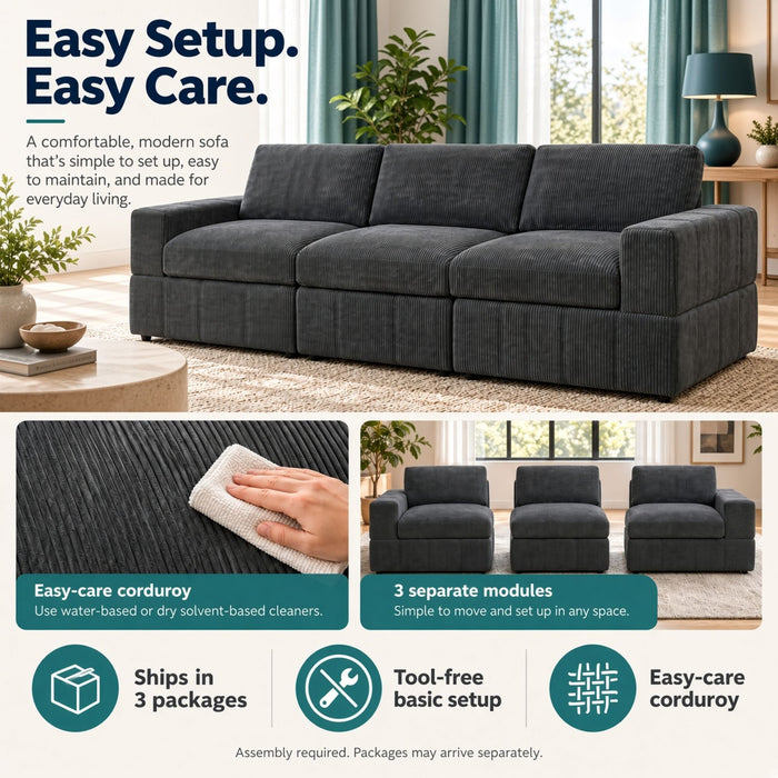 Oversized Modular Sectional Sofa 3 Piece Set For Living Room - Dark Gray