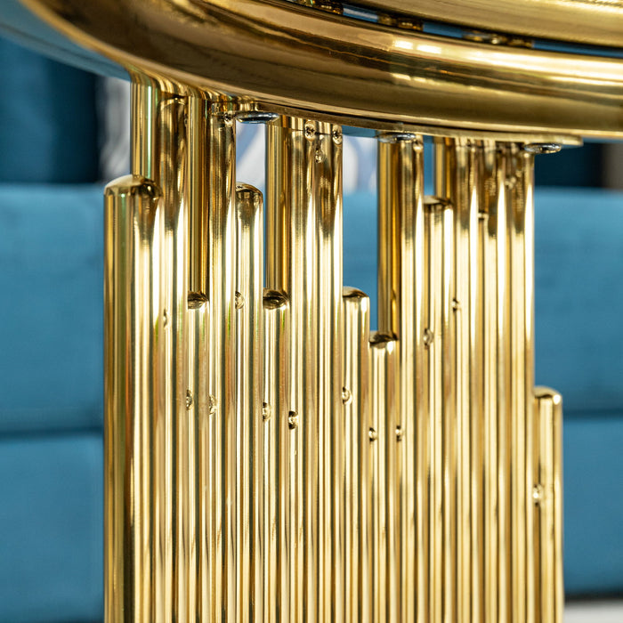 Elegant Round Table With Double Layer Tempered Glass Top And Stainless Steel Frame For Living Room