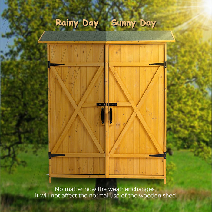 Outdoor Storage Shed With Lockable Door, Wooden Tool Storage Shed With Detachable Shelves & Pitch Roof - Natural