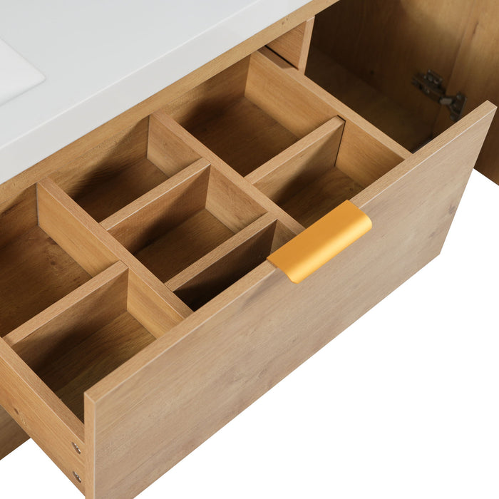 Double Sink Bathroom Vanity Soft Close Doors, Divided Drawers, Wall Mounted - Wood