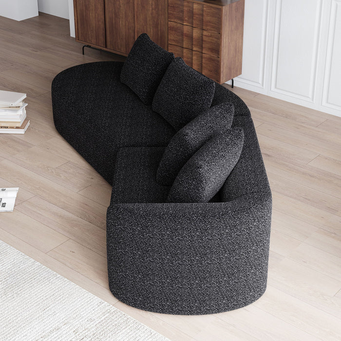 Upholstered Oversized Sectional Sofa, 4 Seater Extra Deep & Wide Seat Curved Cloud Couch With 4 Throw Pillows, Free Combination Living Room - Black