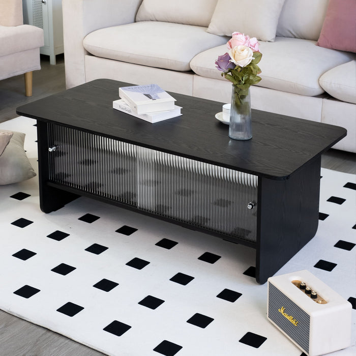 Rectangular Coffee Table With Sliding Door Storage Center
